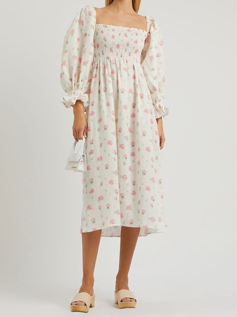 Atlanta Floral-Print Linen Midi Dress In Pink Rose